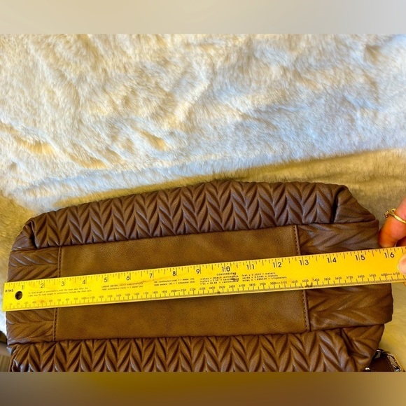 Moda Luxe Expresso brown M/L handbag faux leather abstract herringbone design. J - Picture 6 of 11
